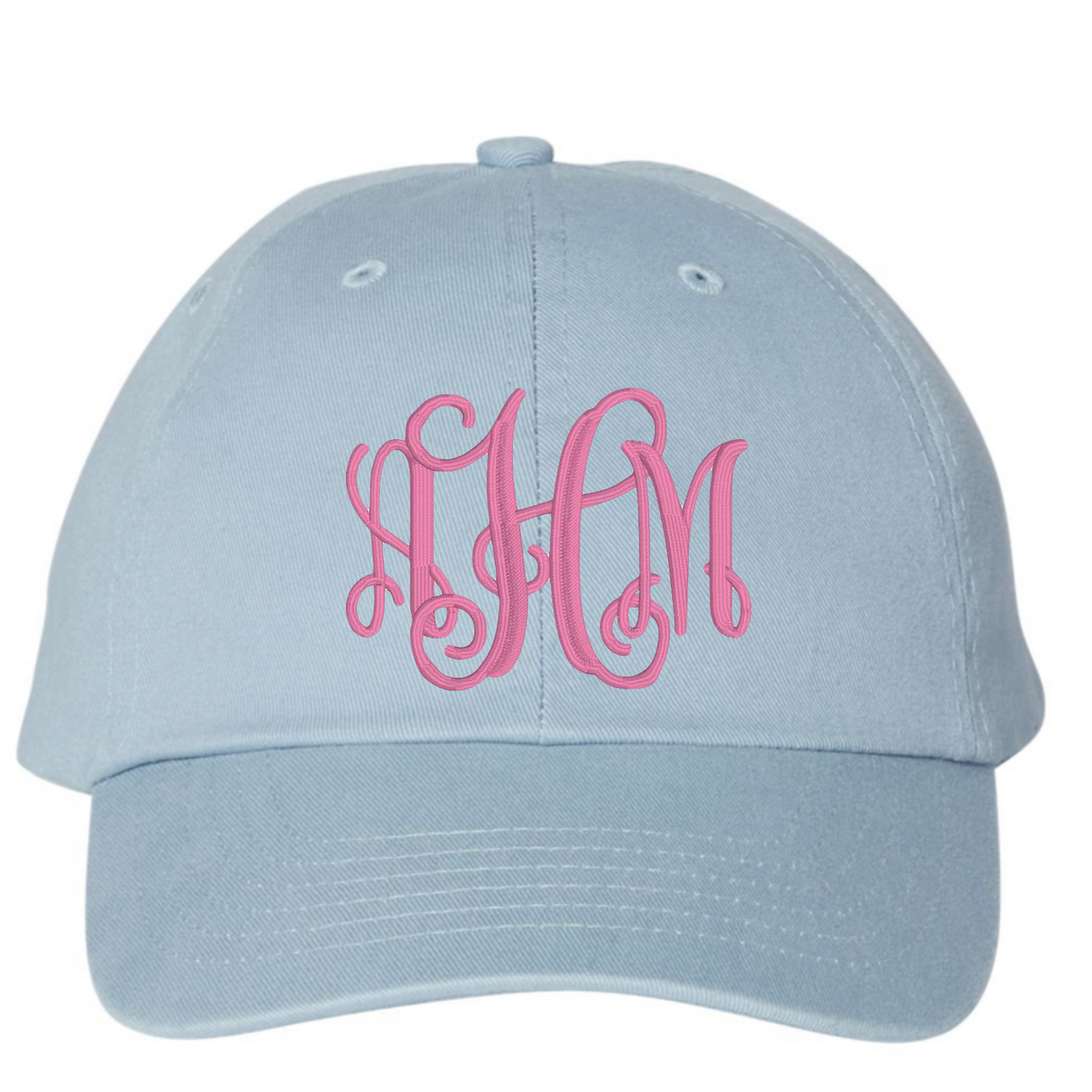 Embroidered Monogram  Hat Baby Blue