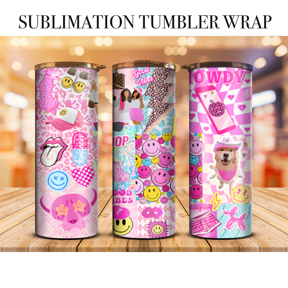 Preppy Pink And Blue Tumbler Wrap Sublimation Transfer