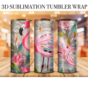 3D Tumbler Wrap Pink Flamingo 20 Oz Skinny Tumbler Sublimation Transfer