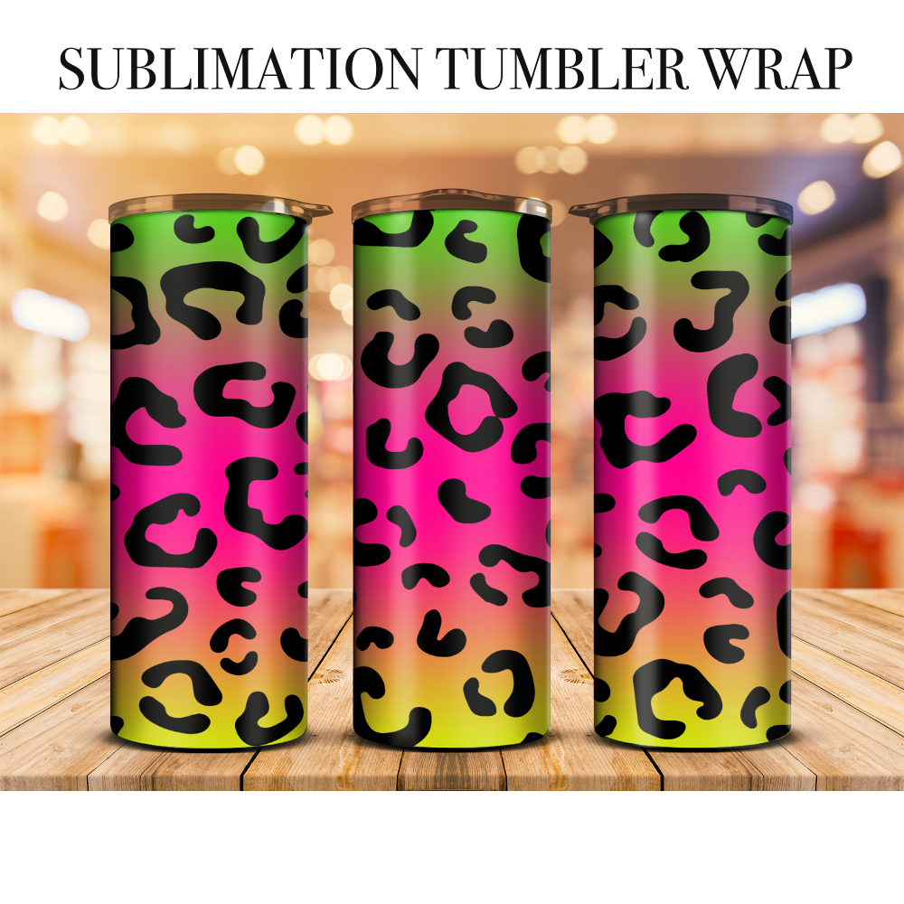 Neon Leopard 4 Tumbler Wrap Sublimation Transfer