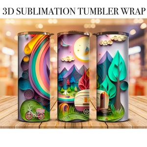 3D Tumbler Wrap Hippie Camper 20 Oz Skinny Tumbler Sublimation Transfer