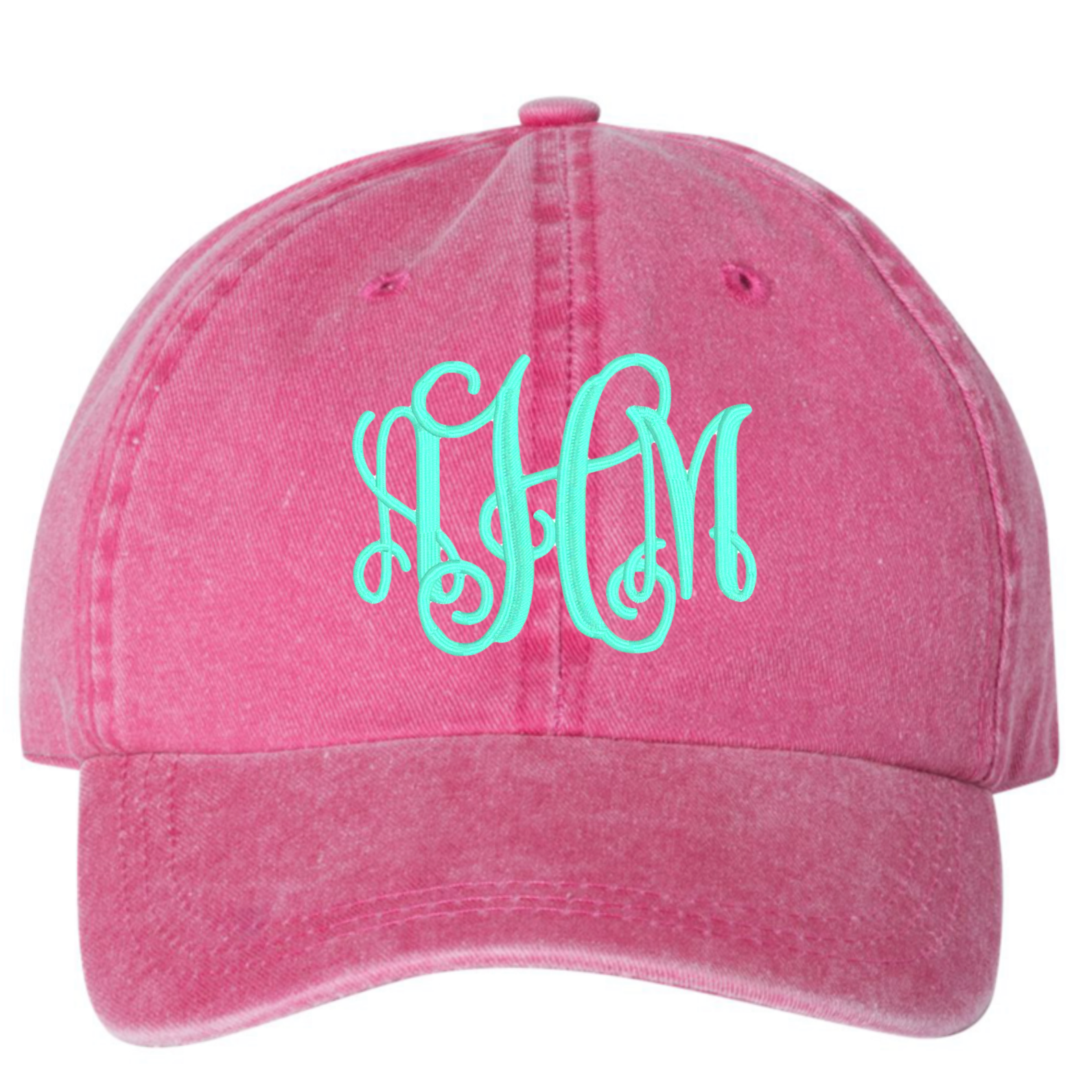 Embroidered Monogram  Hat Mineral Wash Hot Pink