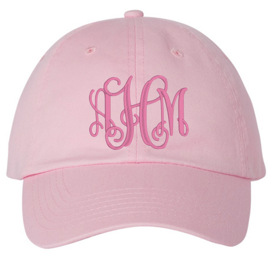 Embroidered Monogram  Hat Light Pink