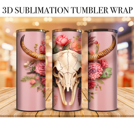3D Boho Skull  20 Oz Skinny Tumbler Wrap Sublimation Transfer