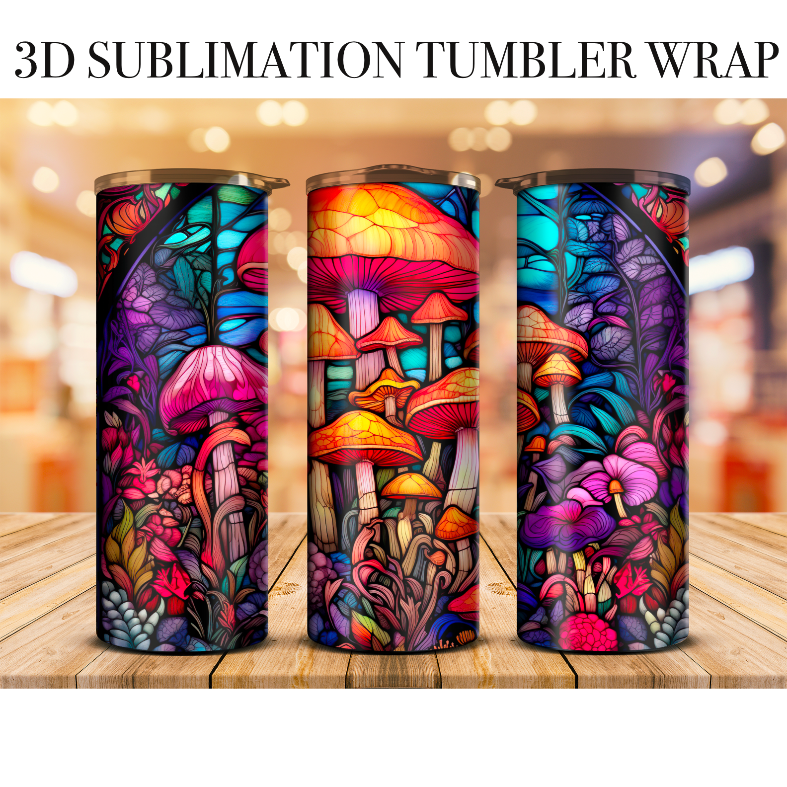 3D Mushroom 20 Oz Skinny Tumbler Wrap Sublimation Transfer