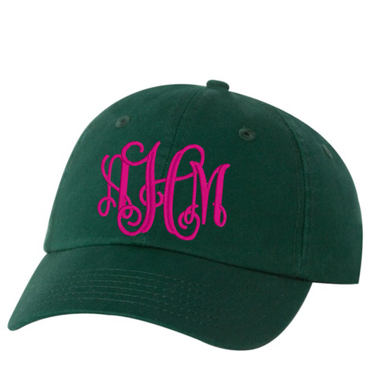 Embroidered Monogram  Hat Forrest Green