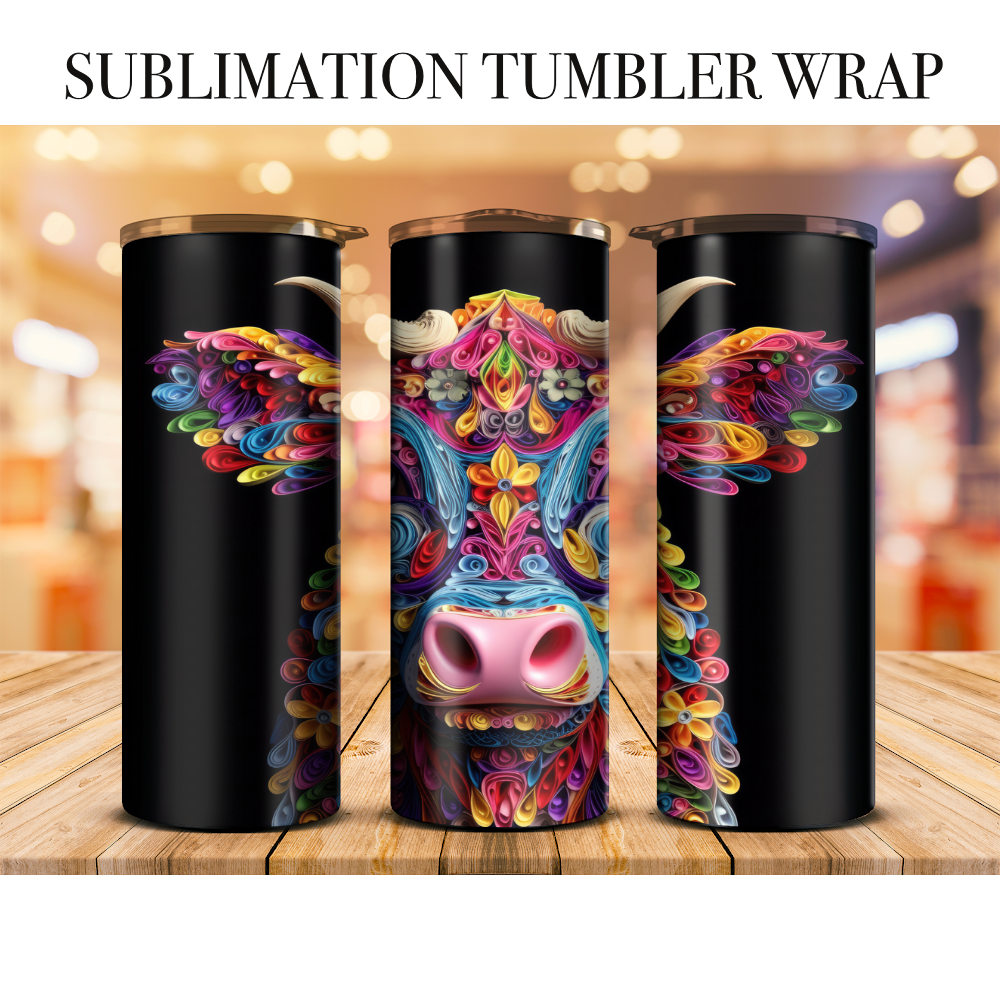 Quilled Cow Tumbler Wrap Sublimation Transfer