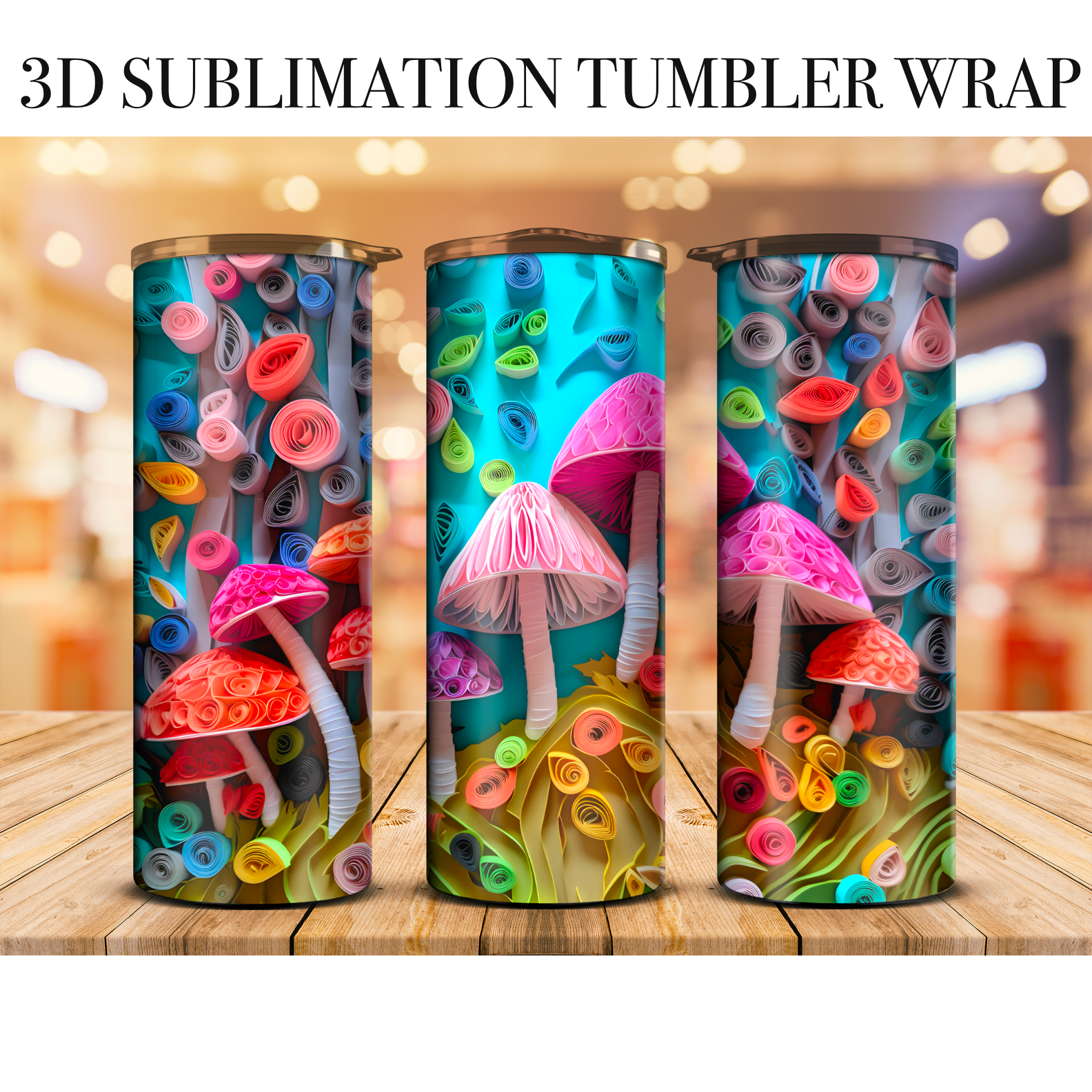 3D Tumbler Mushroom Forrest 20 Oz Skinny Tumbler Sublimation Transfer