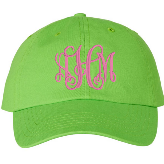 Embroidered Monogram  Hat Lime Green