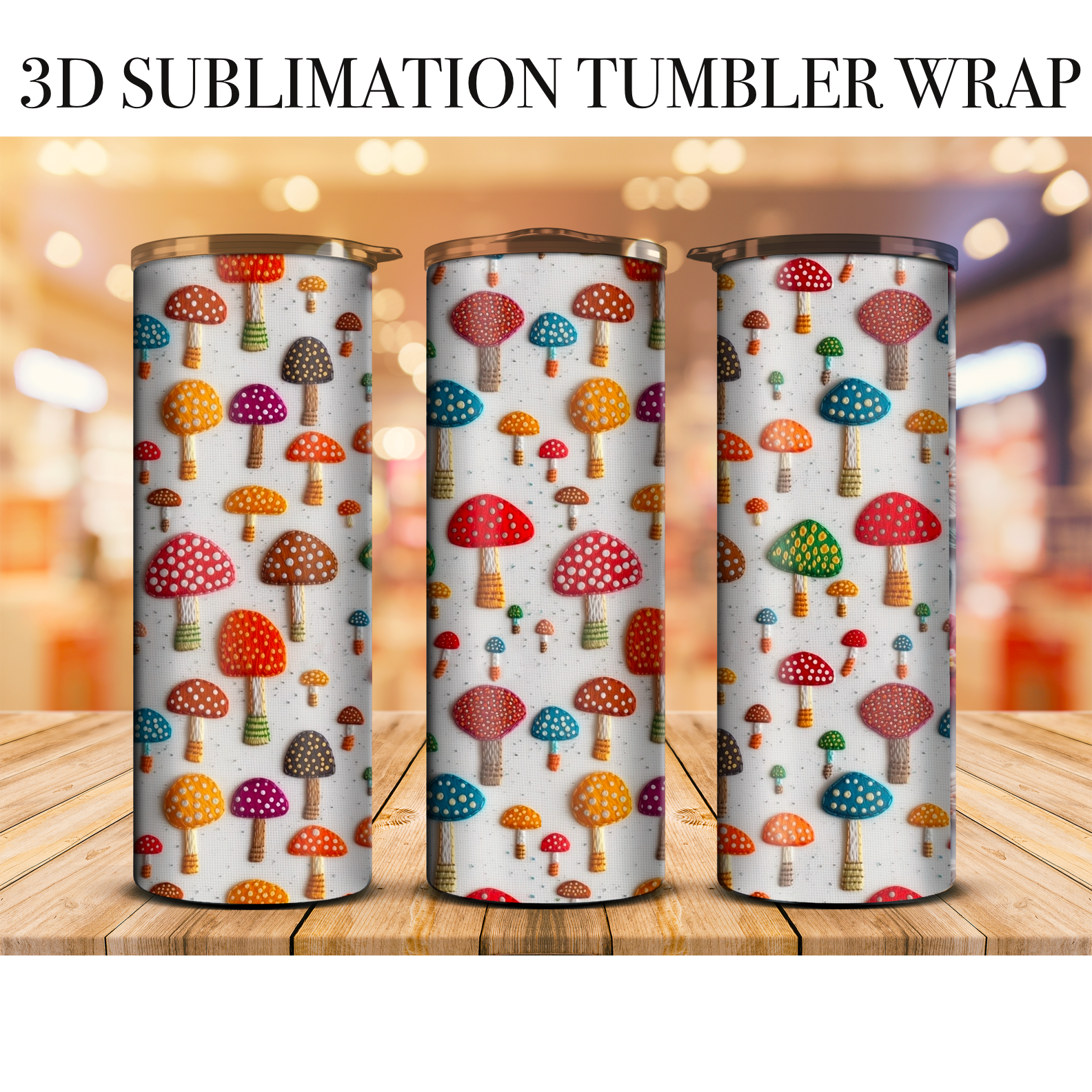 3D Tumbler Wrap Embroidered Mushroom 20 Oz Skinny Tumbler Sublimation Transfer
