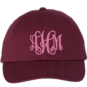 Embroidered Monogram  Hat Maroon
