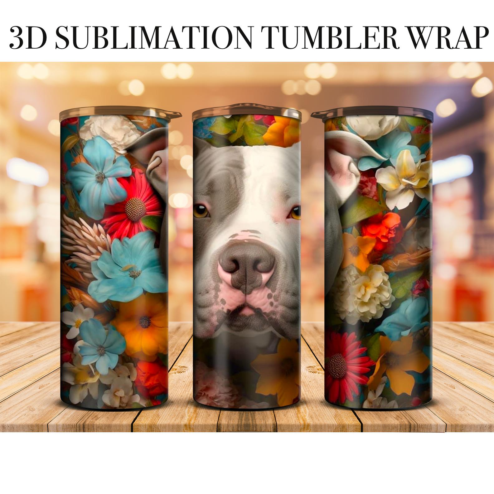 3D Tumbler Wrap Dog  20 Oz Skinny Tumbler Sublimation Transfer