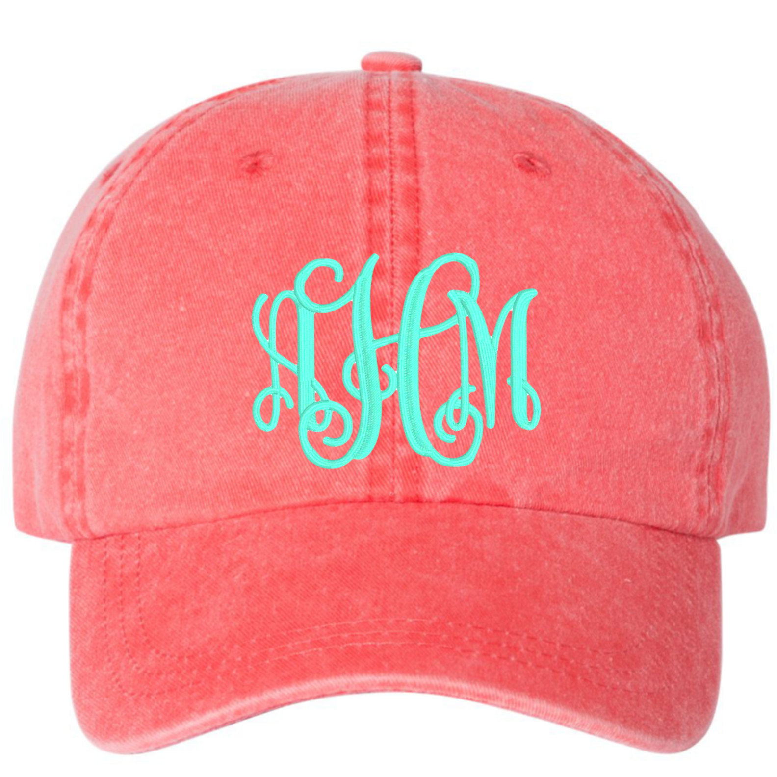 Embroidered Monogram  Hat Mineral Wash Coral