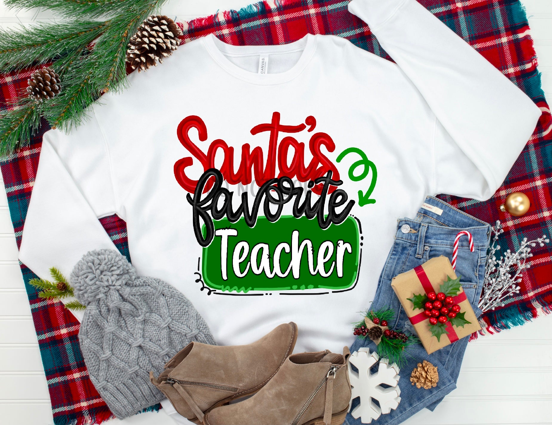 Santa’s favorite teacher Screen Print Transfer High Heat