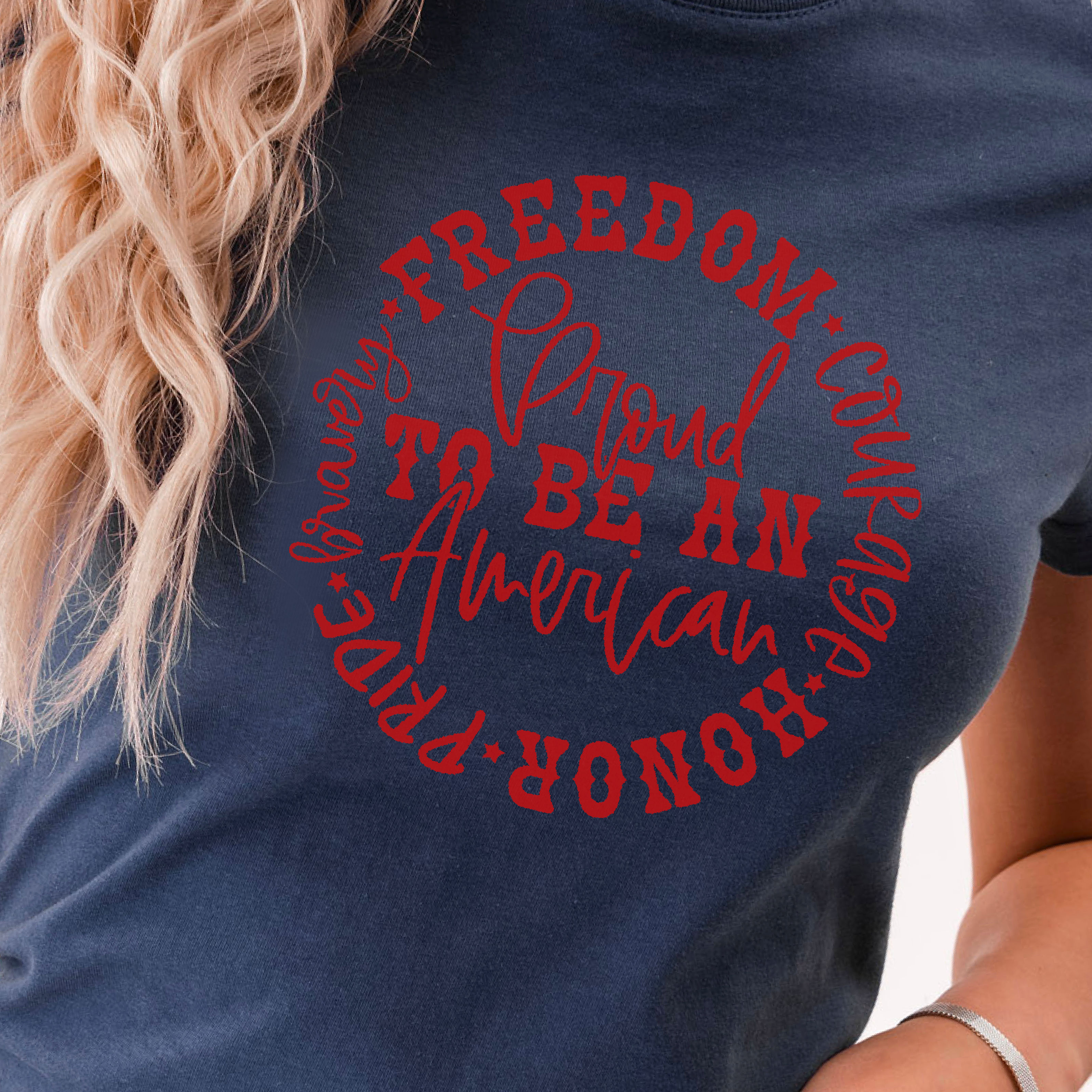 Proud To Be American Round Quote Screen Print Transfer