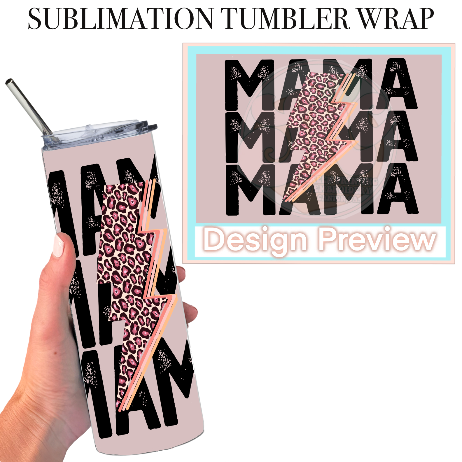 Mauve Mama Rockstar 20 Oz Skinny Tumbler Sublimation Transfer